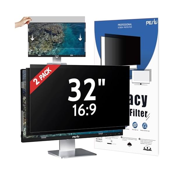 [2 Pack] 32 Inch Privacy Screen for Computer Monitor 16:9 Aspect Ratio, Eye Protection Anti Blue Light Glare Shield, 32inch Removable Black Blackout Anti Spy Desktop Security Private Filter