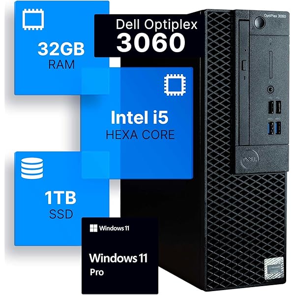 Dell Optiplex 3060 Desktop Computer | Intel i5-8500 (3.2) | 32GB DDR4 RAM | 1TB SSD Solid State | Built in WiFi | Bluetooth | Windows 11 Professional | Home or Office PC (Renewed)