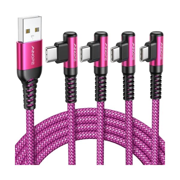 AINOPE USB C Cable [4-Pack, 3.1A] Type C Charger Fast Charging, Right Angle [10/6.6/3.3/3.3ft] USB A to USB C Cable Nylon Braided Compatible with Galaxy S22 S10 Plus S21 S20, Note 10, LG Google Pixel