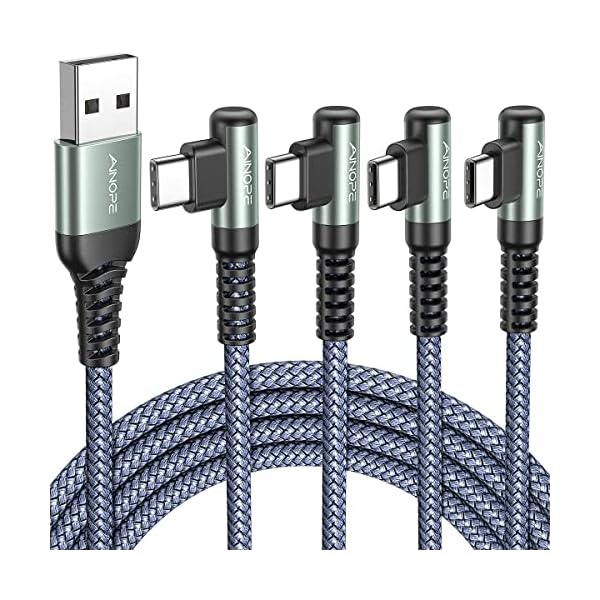 AINOPE USB C Cable 4-Pack [10/6.6/3.3/3.3FT] 3.2A 90 Degree USB C Cable Packs, Nylon Braided Angled USB C Cable Fit for Galaxy S10 S9 S8 Plus S21, Note 10 9 8, LG, Galaxy S21 Charger Fast Charging