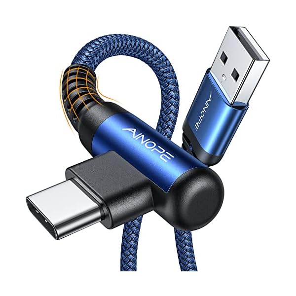 AINOPE USB C Cable 3ft Right Angle, 2-Pack USB to USB C Cable 3ft 3.1A Fast Charging Nylon Braided USB A to USB C Cable Blue Accessories Fit for Galaxy S20 S10 S9 S8 Plus,V30,V20,G6