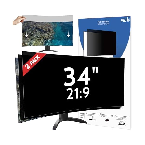 [2 Pack] 34 Inch Privacy Screen for Computer Curved Monitor 21:9 Aspect Ratio, Eye Protection Anti Blue Light Glare Shield, 34inch Removable Black Blackout Anti Spy Desktop Security Private Filter