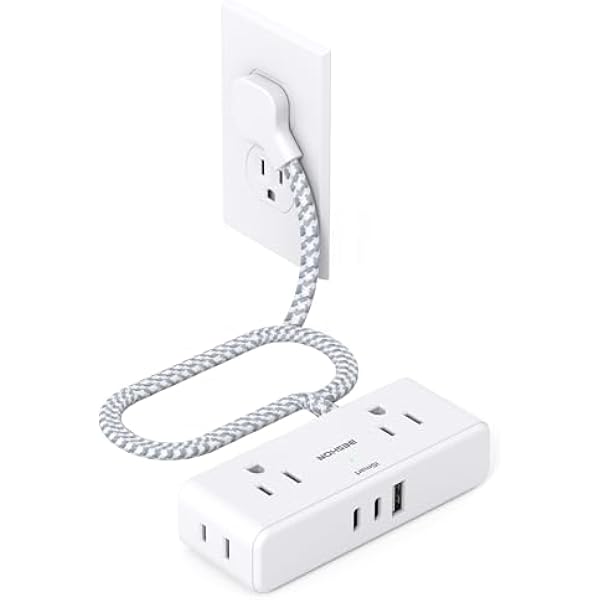 Flat Extension Cord 3 feet, Flat Plug Power Strip, 4 Widely Outlets with 3 USB Ports (2 USB C), 3 Side Outlet Extender with Extension Cord with Multiple Outlets for Home, Office, Dorm Room Essentials