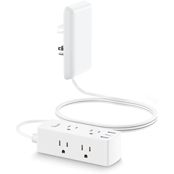 Flat Extension Cord with Outlet Cover, Flat Plug Power Strip with 6 Outlets and 3 USB Ports, 2000 Joules Surge Protector, 3 FT Cord Hidden Outlet Extender for Tight Spaces