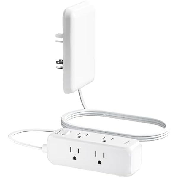 Flat Outlet Extender with Cover, Flat Plug Power Strip with 6 AC Outlets, 2000 Joules Surge Protector, 3FT Flat Extension Cord, Home Office Travel Dorm Room Essentials