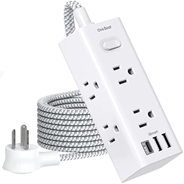Short Extension Cord 3Ft, Flat Plug Power Strip Surge Protector - 6 Widely Outlets with 3 USB Ports (1 USB C), Wall Mount Small Power Strip for Travel Home Office College Dorm