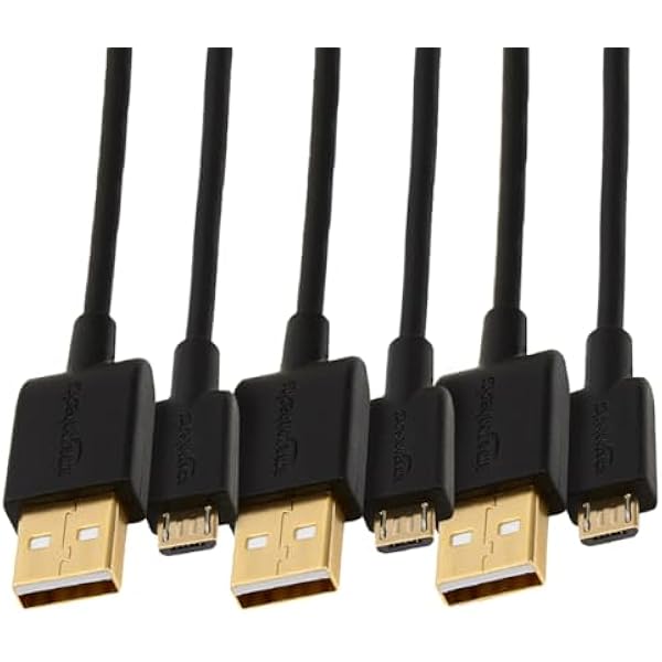 Amazon Basics 3-Pack USB-A to Micro USB Charging Cable, 480Mbps Transfer Speed with Gold-Plated Plugs, USB 2.0, 3 Foot, Black