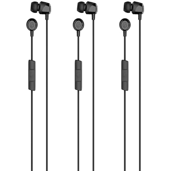 Skullcandy Jib Wired Earbuds with 3.5mm Plug, Noise Isolating Fit, Built-in Microphone Call and Track Control, Convenient for Travel (3 Pack) - Black