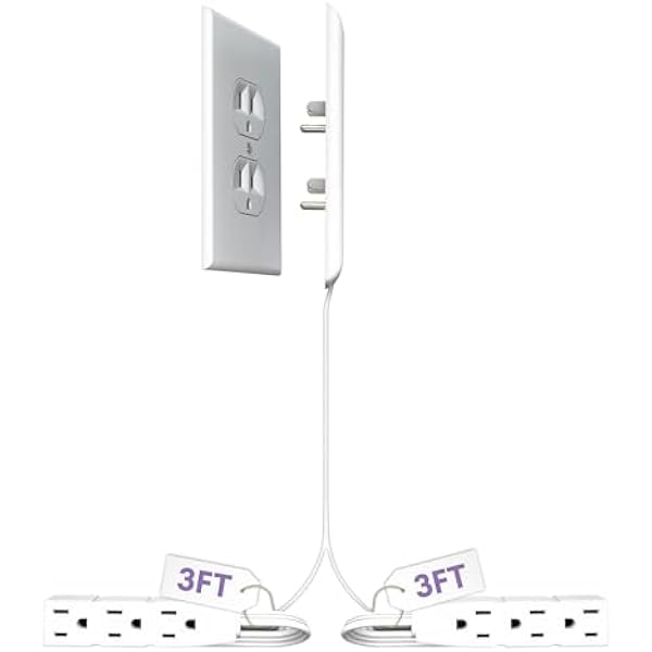 sleek socket Original & Patented Ultra-Thin Outlet with Cord Concealer Kit, Flat Extension with Multi Outlets Power Strip, Ideal for Home Improvement, Hide Bulky and Messy Cords, 6 Feet, White