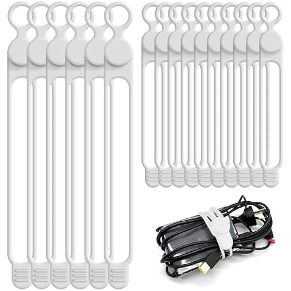 Nearockle Silicone Cable Ties Cord Organizer for Cable Management, 16PCS 4.2" and 7.1" Reusable Cable Organizer Electronic Accessories for Home, Office, Kitchen, School, Travel (White)