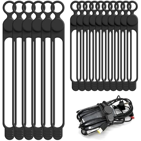 Nearockle Silicone Cable Ties Cord Organizer for Cable Management, 16PCS 4.2" and 7.1" Reusable Cable Organizer Electronic Accessories for Home, Office, Kitchen, School, Travel (Black)