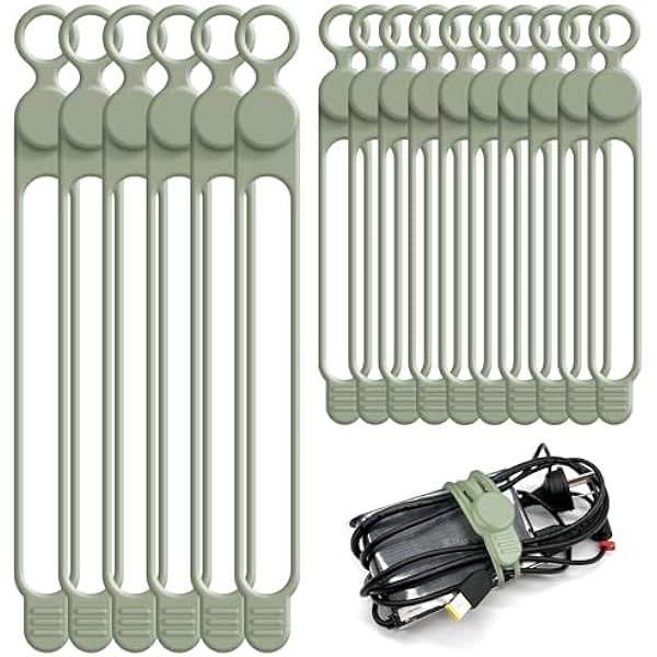 Nearockle Silicone Cable Ties Cord Organizer for Cable Management, 16PCS 4.2" and 7.1" Reusable Cable Organizer Electronic Accessories for Home, Office, Kitchen, School, Travel (Green)