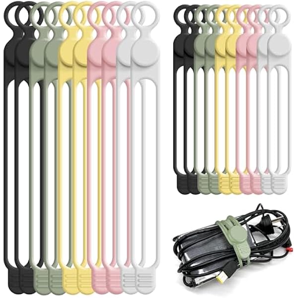 Nearockle Silicone Cable Ties Cord Organizer for Cable Management, 20PCS 4.2" and 7.1" Reusable Cable Organizer Electronic Accessories for Home, Office, Kitchen, School, Travel (5 Colors)