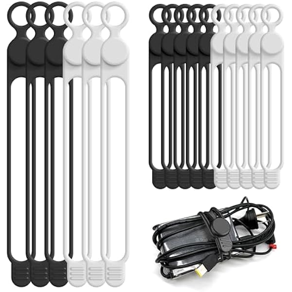 Nearockle Silicone Cable Ties Cord Organizer Cable Management, 16Pcs 4.2" and 7.1" Reusable Cable Organizer Electronic Accessories for Home, Office, Kitchen, School, Travel(Black&White)