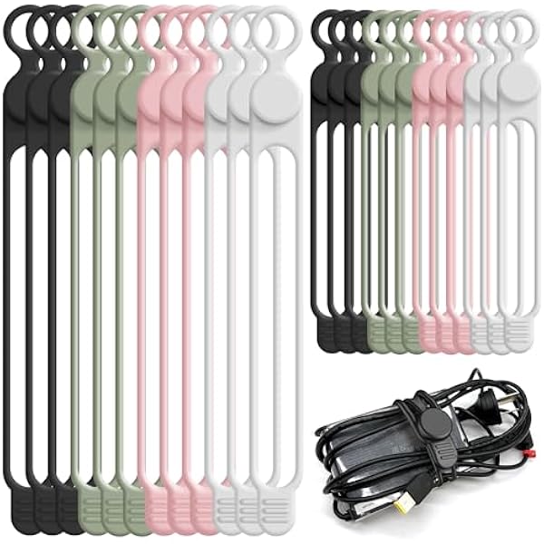 Nearockle Silicone Cable Ties Cord Organizer for Cable Management, 24PCS 4.2" and 7.1" Reusable Cable Organizer Electronic Accessories for Home, Office, Kitchen, School, Travel (4 Colors)