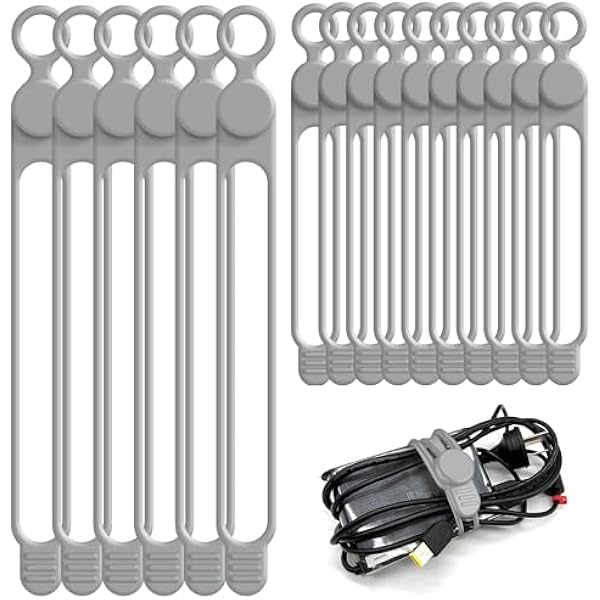 Nearockle Silicone Cable Ties Cord Organizer for Cable Management, 16PCS 4.2" and 7.1" Reusable Cable Organizer Electronic Accessories for Home, Office, Kitchen, School, Travel (Grey)