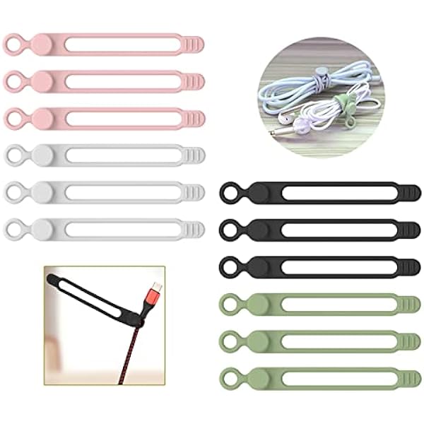[12Park]UMUST Silicone Cable Ties, Reusable Cable Management Organizer, Cord Tie,Multipurpose Elastic Cord Organizer for Bundling and Fastening Cable Cords Wires(black,white,pink,green)