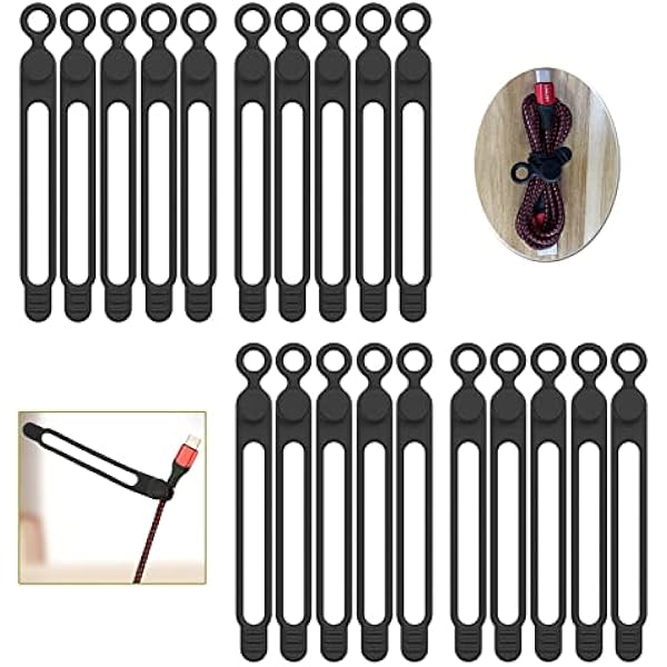 [20Park]UMUST Silicone Cable Ties, Reusable Cable Management Organizer, Cord Tie,Multipurpose Elastic Cord Organizer for Bundling and Fastening Cable Cords Wires(black)