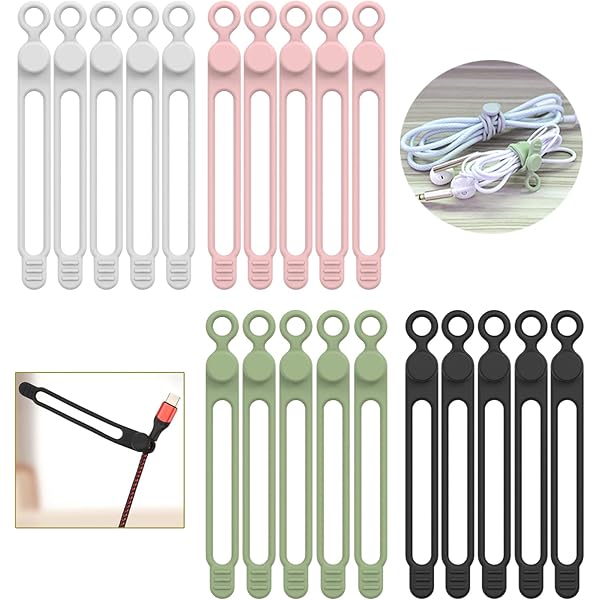 [20Park]UMUST Silicone Cable Ties,Reusable Cable Management Organizer, Multipurpose Elastic Cord Organizer for Bundling and Fastening Cable Cords Wires(black,white,pink,green)