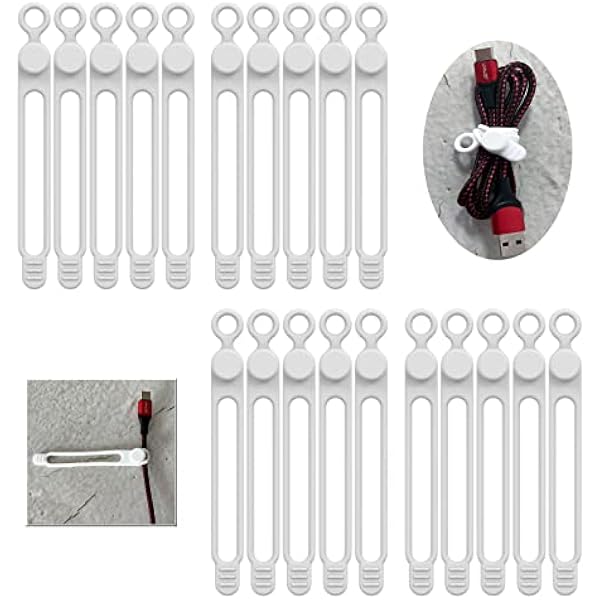 [20Park]UMUST Silicone Cable Ties, Reusable Cable Management Organizer,Cable Straps,Cord Ties,Multipurpose Elastic Cord Organizer for Bundling and Fastening Cable Cords Wires(white)