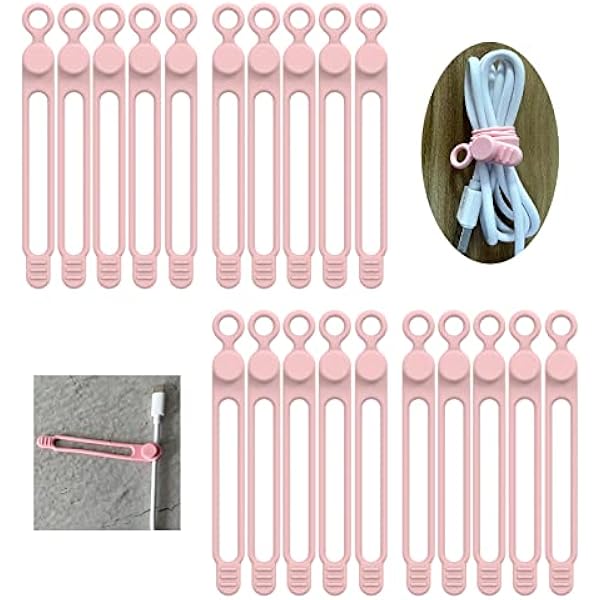 [20Park]UMUST Silicone Cable Ties, Reusable Cable Management Organizer,Cable Straps,Cord Ties,Multipurpose Elastic Cord Organizer for Bundling and Fastening Cable Cords Wires(pink)