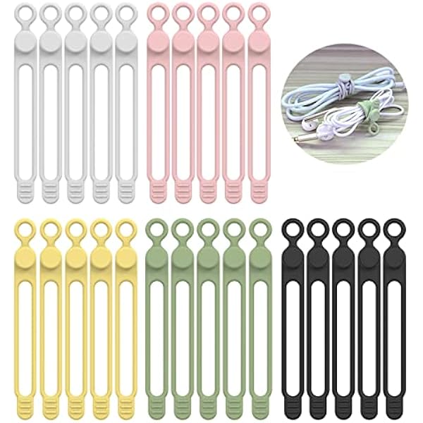 [25Park]UMUST Silicone Cable Ties,Reusable Cable Management Organizer,Cable Straps,Cord Ties,Multipurpose Elastic Cord Organizer for Bundling and Fastening Cable Cords Wires(Multi -colored)