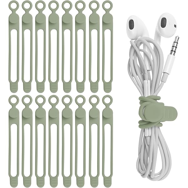 Nearockle 16Pcs Silicone Cable Straps Wire Organizer for Bundling Earphone, Phone Charger, Computer Cords, Reusable Cable Ties Cord Organizer in Home,Office,Kitchen,School(Green)
