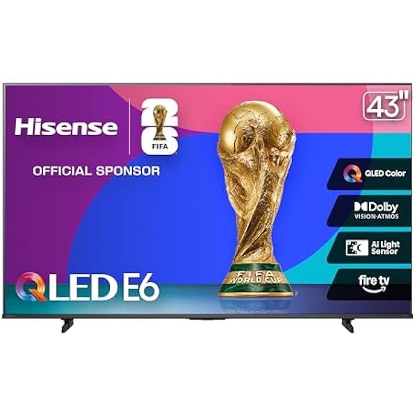 Hisense 43" E6 Cinema Series QLED 4K UHD Smart Fire TV (43E6QF, 2025 Model) - QLED, AI Light Sensor, Dolby Vision · Atmos, Voice Remote with Alexa, Motion Rate 120, HDR 10+ Adaptive, Game Mode Plus