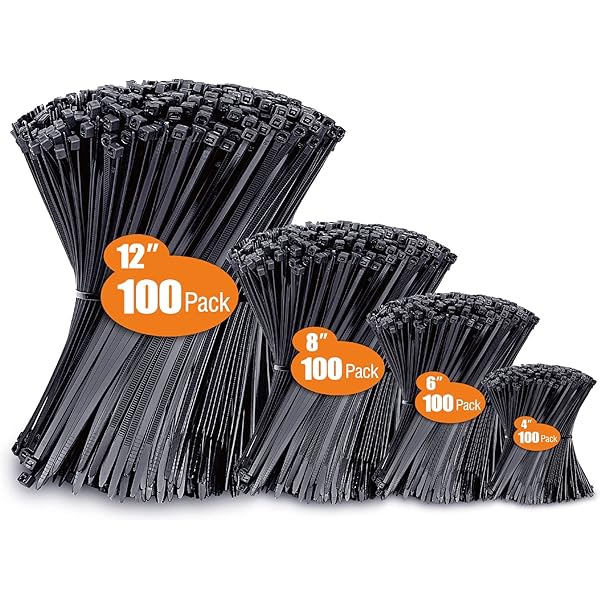 Zip Ties Assorted Sizes(4”+6”+8”+12”), 400 Pack, Black Cable Ties, UV Resistant Wire Ties by ANOSON