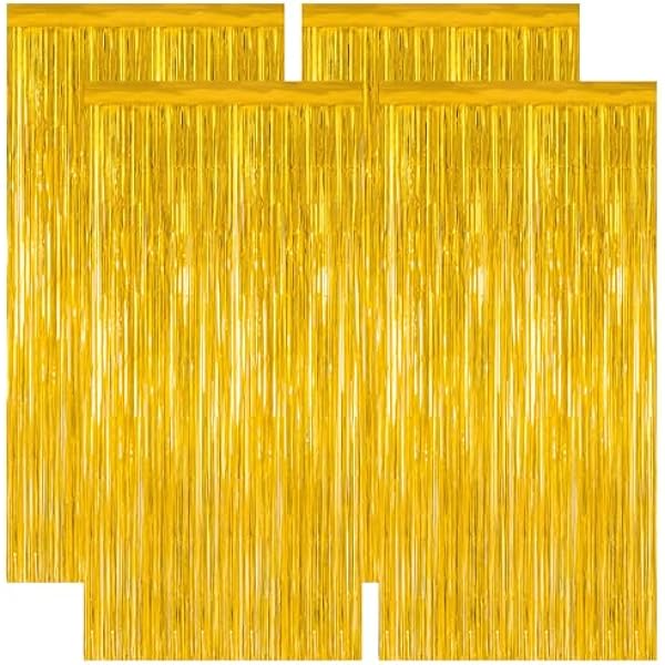 4 Pack 2025 Graduation Party Decorations, 3.28 x 7.05 Feet Gold Grad Curtains, Metallic Gold Backdrop Curtain Class of 2025 Backdrop Party Streamer, Congrad Backdrop Grad Decor 2025