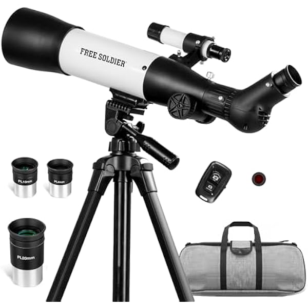FREE SOLDIER Telescope 70mm Aperture 500mm Refractor Telescope for Adults High Powered - Professional Astronomical Refracting Telescope for Adults Beginners with Phone Adapter and Carry Bag White