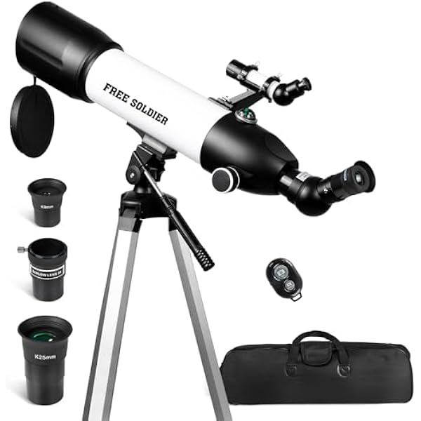 FREE SOLDIER Telescope 80mm Aperture 500mm Refractor Telescope for Adults High Powered - Professional Astronomical Refracting Telescope for Beginners White