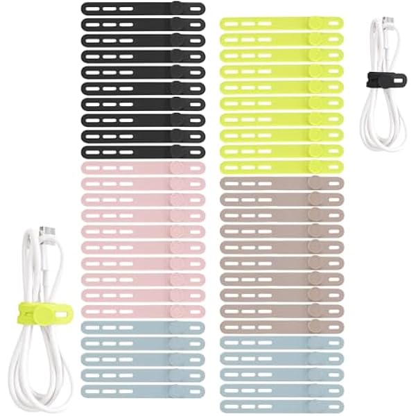 Oligei 50 Pcs Silicone Cable Ties, Cable Ties Reusable, High Elasticity Cord Wraps for Electrical Cords, Cord Organizer for Earphone, Phone Charger(Colorful)