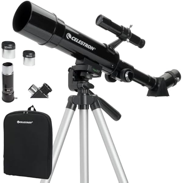Celestron Travel Scope 50 Portable Refractor Telescope – 50mm Aperture, Fully-Coated Glass Optics – Includes Tripod, Backpack & Software – Ideal for Beginners & Travel
