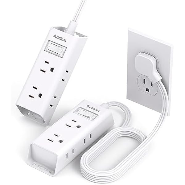 Flat Plug Power Strip, Addtam Ultra Flat Extension Cord with 6 Outlets Extender, No Surge Protector for Cruise Ship, Travel, Dorm, Home Office,2 Pack