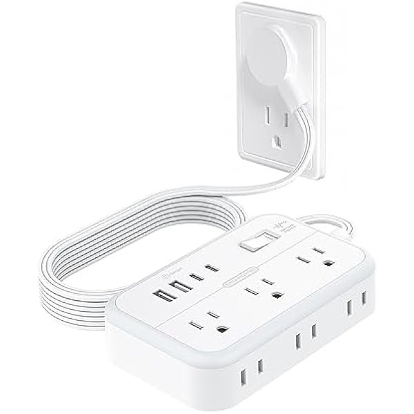 Surge Protector Power Strip with 6 Outlets 4 USB Ports(2USB C), Flat Extension Cord with Multiple Outlets, 1080 Joules, 5 ft Flat Plug Outlet Extender for Indoor, Office Supplies, Dorm Room Essentials
