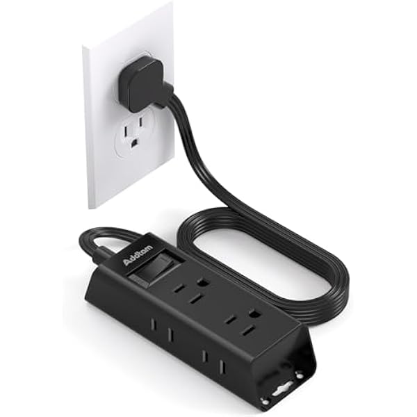 Cruise Essentials - Flat Plug Power Strip, Addtam 5 ft Ultra Flat Extension Cord with 6 Outlets Extender, No Surge Protector for Cruise Ship, Travel, Dorm, Home Office,Black
