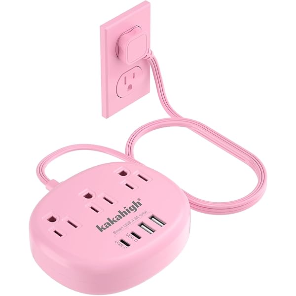Pink Extension Cord with Surge Protected 1080J - 5 FT Kawaii Power Strip, 1625W Cute Extension Cord with 3 AC Outlet 4 USB (24W/4.8A), Compact for Cute Pink Kawaii Desk Home Essentials