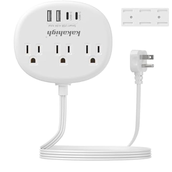 Power Outlet Relocator with Adhesive- 5 FT, 1625W Wall Mounted Extension Cord with 3 AC Outlet 4 USB (24W/4.8A), Peel and Stick Outlet for Easy Access to Low-Floor Socket