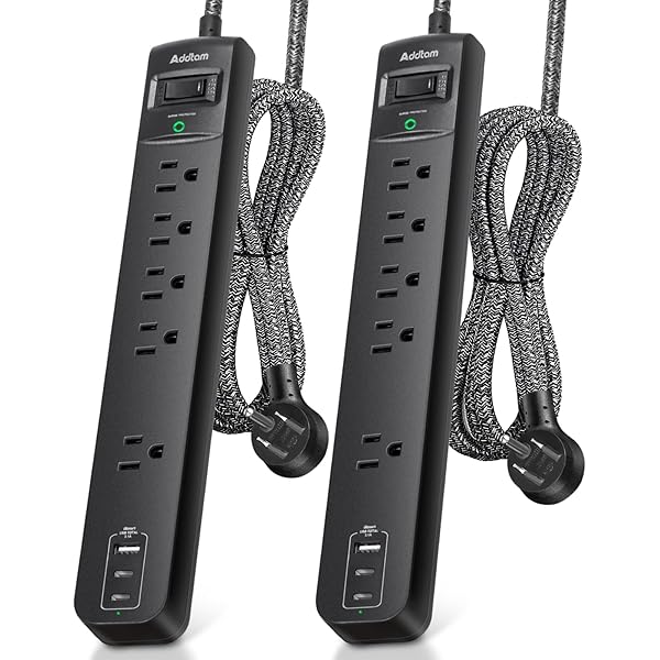 2 Pack Surge Protector Power Strip - USB C Power Strip, Flat Extension Cord with 5 Widely 3 USB (2 USB-C) Ports, Desktop Charging Station for Home Office College Dorm Room Essentials