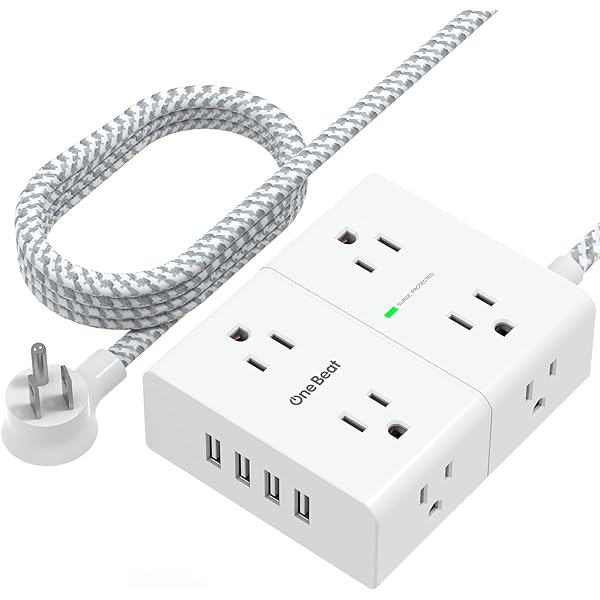Surge Protector Power Strip, 6 Ft Flat Plug Extension Cord with 8 Outlets 4 USB Ports (2 USB C), 1080J Multi Plug Outlet Extender, Wall Mount Desk USB Charging Station for Home Office Dorm Essentials