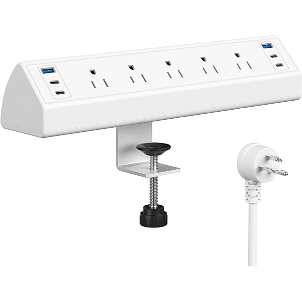 Jgstkcity Desk Clamp Power Strip USB C,40W Total Fast Charging Station,4 PD 20W USB C Ports,Desk Edge Mount Surge Protector,5 Outlets,Fit 1.96" Tabletop Edge,ETL Listed,White