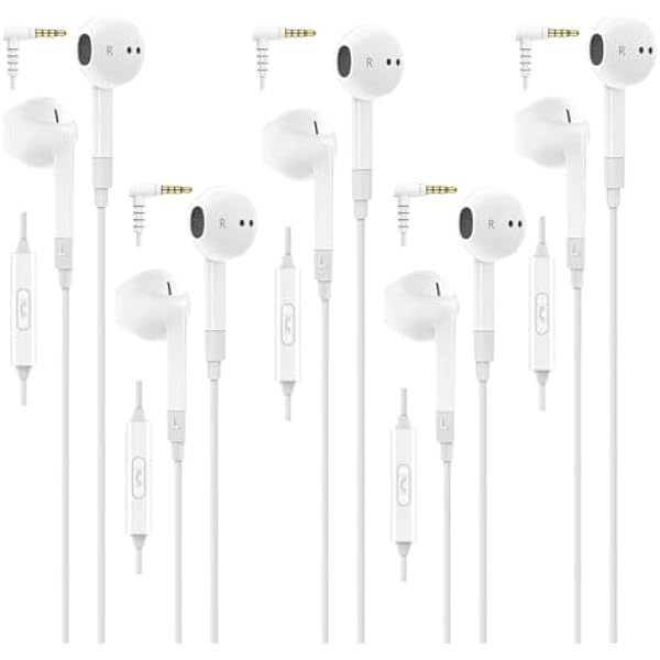 LUDOS FEROX 5 Pack Wired Earbuds in-Ear Headphones, 5 Year Warranty, Earphones with Microphone, Noise Isolation for 3.5mm Jack Ear Buds for iPhone, Samsung, Computer, Laptop, Kids, School Students