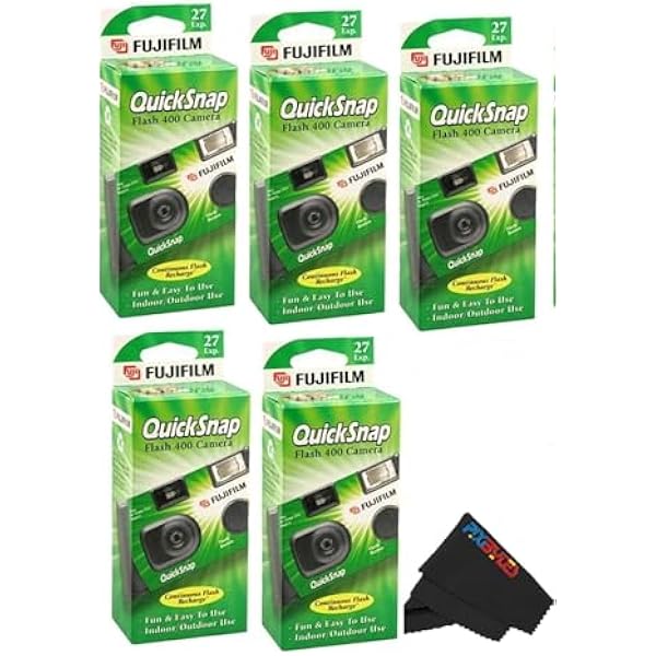 Fujifilm QuickSnap Flash 400 Disposable 35mm Camera with PixiBytes Microfiber Cleaning Cloth... (5 Packs (2 Twin /1 Single Pack))