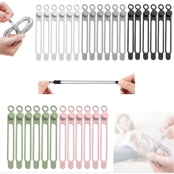 Data Cable Organizer, 2025 Upgrade Silicone Headphone Organizers, Silicone Cable Ties Reusable Cable Management Organizers Multipurpose Elastic Cord Organizer for Bundling and Fastening Cables (5Pcs)