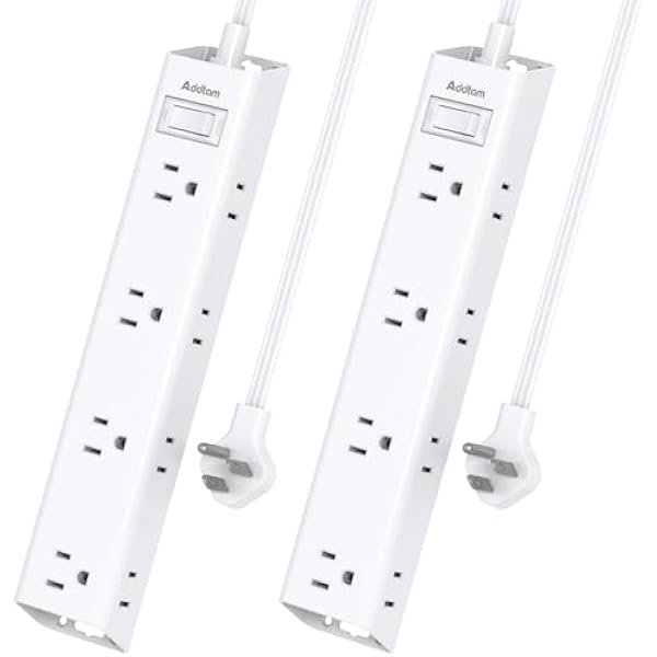 2 Pack Surge Protector Power Strip - Flat Plug Extension Cord, 12 Outlet Extender 3 Sides with Overload Protection, 5ft, 1050J, Wall Mount Multi Plug Adapter for Home Office College Dorm Essentials