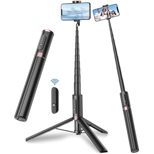 TONEOF 67" Cell Phone Selfie Stick Tripod,Smartphone Stand All-in-1 with Integrated Wireless Remote,Portable,Lightweight,Extendable for iPhone/Android(Black)