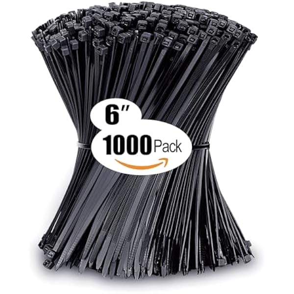 Zip Ties 6 inch with 25 lb Tensile Strength, Black Cable ties, 1000 Pack, ANOSON