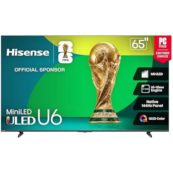 Hisense 65" Class U6 Series Best Value Mini-LED 4K UHD Smart HDR Gaming Fire TV (65U65QF, 2025 Model) - QLED, Native 144Hz, Motion Rate 480, Dolby Vision IQ, Dolby Atmos, Game Mode Pro, Alexa Built In