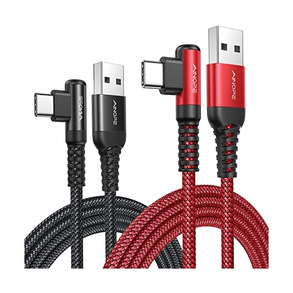 AINOPE USB C Cord 3.1A Fast Charge, [2-Pack, 6.6ft] Type C Charging Cable Right Angle, Resistant Nylon Braided USB-A to USB-C Charge Compatible Galaxy S10 S9 S8 Plus S21, V30,V20,G6, Type C Charger